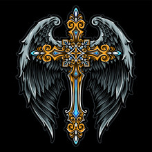 Cross With Angel Wings Vector