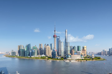 Fototapete - shanghai skyline in sunny sky