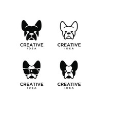 Set Of Bull Dog Head Logo Icon Design Vector Illustration