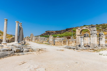 Wall Mural - Perga or Perge, an ancient Greek city in Anatolia, a large site of ancient ruins, now in Antalya Province on the Mediterranean coast of Turkey.