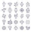 Doodle hand drawn gems. Line art gem stones vector isolated set, black crystals modern illustration