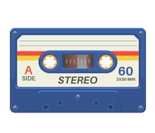 Stereo Cassette. Retro Audio Tape With Music Record For Vintage Poster 80s Isolated Vector Object