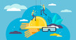 Job safety vector illustration. Flat tiny protection wear persons concept.