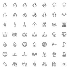 Wall Mural - Water line icons set. linear style symbols collection, outline signs pack. vector graphics. Set includes icons as water cycle, fire hydrant, H2O formula, laboratory glass, raindrops, dispenser, rain