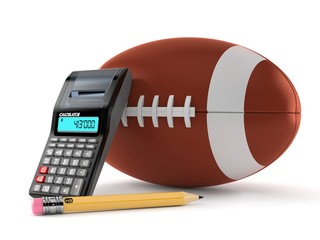 Wall Mural - Rugby ball with calculator and pencil