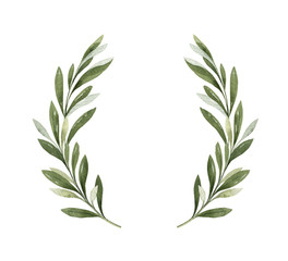 watercolor vector wreath of olive branches and berries.