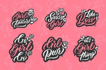 grl pwr phrases. girl power calligraphy bundle. feminist quotes