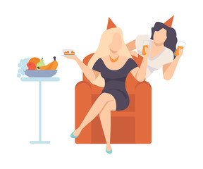 Poster - Two Attractive Stylish Women With Glasses Of Wine On The Party Vector Illustration Cartoon Character