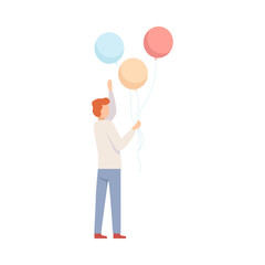 Young Man Holding Coloful Balloons, Party Concept Vector Illustration