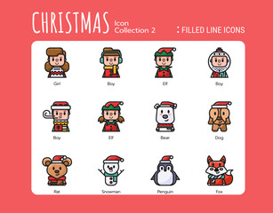 Wall Mural - Filled Line Icons Style. Christmas Avatar for web design, ui, ux, mobile web, ads, magazine, book, poster.