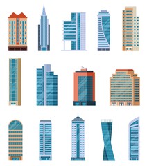 flat skyscrapers. modern city tall buildings. residential and office houses exterior. apartment bloc