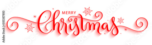 Fotomural MERRY CHRISTMAS red vector brush calligraphy with flourishes