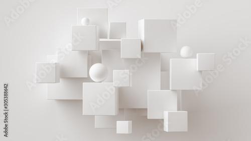 Chaotic cubes with copy space. White abstract geometric background.  3d rende...