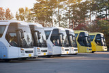Fototapeta Sypialnia - New bus fleet is parking at the parking yard for service passengers.