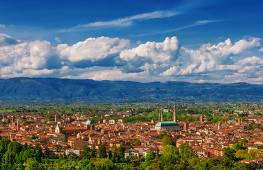 Wall Mural - Panoramic view of Vicenza historic center with the famous renaissance Basilica Palladiana and nearby mountains, from Mount Berico terrace