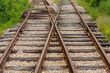 Old railroad track with switch and wooden ties