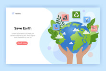 Save Earth Concept Illustration, Environment Poster, Vector Flat Design