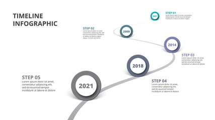 Creative concept for infographic road timeline. Process chart. Abstract elements of graph, diagram with 5 steps, options, parts or processes. Vector business template for presentation.