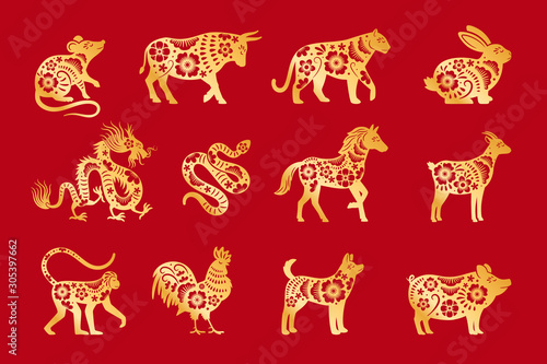 Fotografía Gold on red chinese horoscope