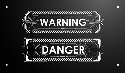 Warning. Conceptual Layout with HUD elements for print and web. Lettering with futuristic user interface elements.