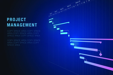 Project management template with Gantt chart planning schedule with tasks and milestones for business presentations and illustration design concept, dark blue theme fully editable EPS10 vector