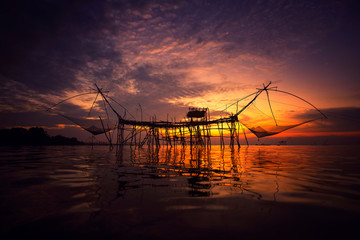 Wall Mural - Beautiful nature of landscape morning sky at sunrise at fishing village lifestyle