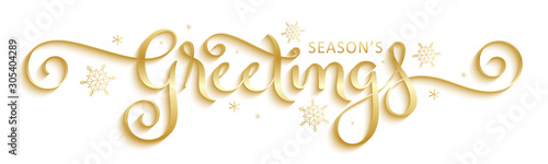 Fotomural SEASON'S GREETINGS metallic gold vector brush calligraphy with flourishes