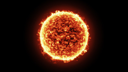 Wall Mural - The Sun burning brightly on a black background. Computer generated illustration.