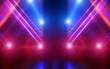 © Laura Сrazy - Empty dark abstract background. Background of empty show scene. Glow of neon lights on an empty stage. Dark tunnel