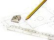 © Animaflora PicsStock - technische Zeichnung mit Bleistift Lineal und Spitzer