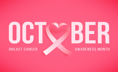 Wall Mural - Pink ribbon. Symbol of world breast canser awareness month in october. Vector illustration.