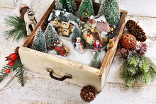 Vintage Drawer With A Winter Christmas Scene Inside