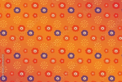 オレンジの背景と赤と青の梅の花の和風背景 Stock Vector Adobe Stock