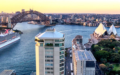 Poster - Aerial sunset view of Sydney Harbour from city rooftop