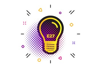 Wall Mural - Light bulb icon. Halftone dots pattern. Lamp E27 screw socket symbol. Led light sign. Classic flat e27 lamp icon. Vector