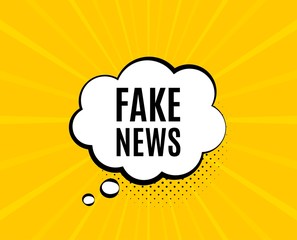 Sticker - Fake news symbol. Chat speech bubble. Media newspaper sign. Daily information. Yellow vector banner with bubble. Fake news text. Chat badge. Colorful background. Vector