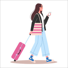 Wall Mural - Vector illustration set of tourist with laggage and handbag.