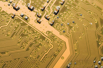 Wall Mural - Electronic circuit board abstract background. computer motherboard close up. micro elements of computer. Intelligent technology