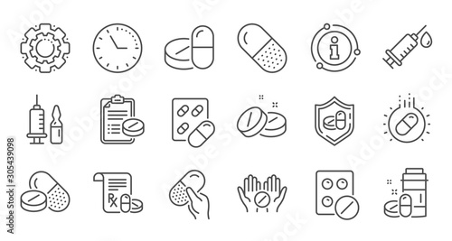 Medical drugs line icons Poster Mural XXL