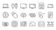 © blankstock - Computer device line icons. Motherboard, CPU and Laptop. SSD memory linear icon set. Quality line set. Vector