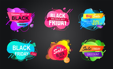 Wall Mural - Big sale, black Friday, best choice only today bright and colorful label. Set liquid shape of discount offer, advertising symbol, store decoration vector