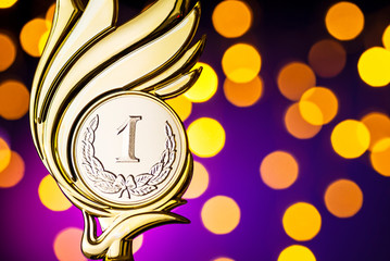 Wall Mural - gold trophy award with flaming medallion