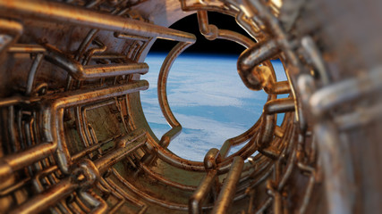 Wall Mural - view on planet earth through a spaceship window