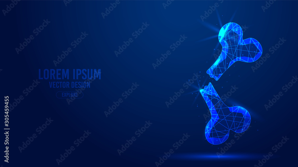 Bone fracture geometric lines, low poly style wireframe vector banner ...