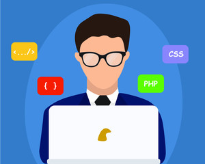 programer coding work in laptop flat design.