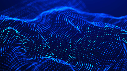 Digital technology background. Big data digital code. Futuristic dots background. Colored music wave. 3D