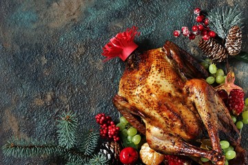 Poster - turkey christmas background. copy space. place for text. Flatlay. top view. copy space