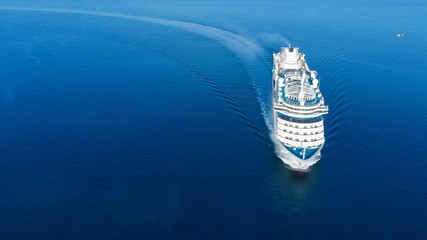 aerial view of beautiful white cruise ship above luxury cruise in the ocean sea concept tourism trav
