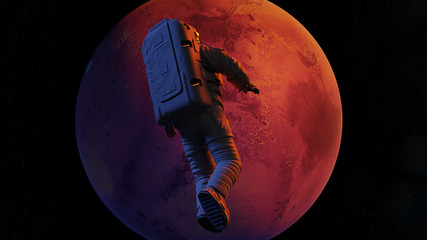 Wall Mural - astronaut flying towards planet mars