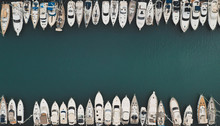 Aerial View Of Beautiful Boats Abstractly Parked In Puerto Marina, Benalmadena, Spain